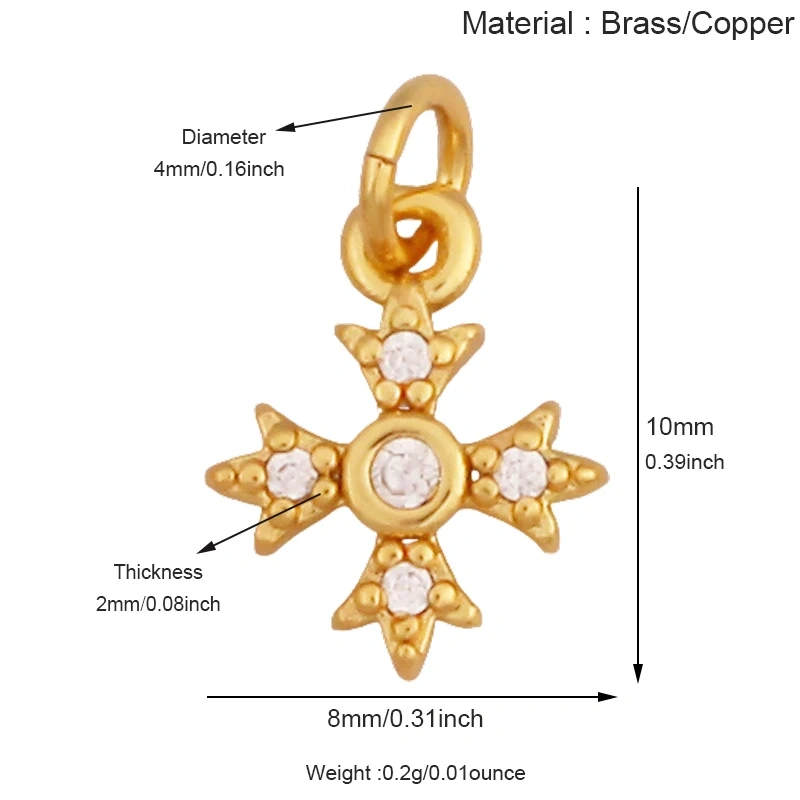 Super Mini Brass Cross Pendant K42 Mini Charm 18K Gold Plated Jewelry Accessory K42