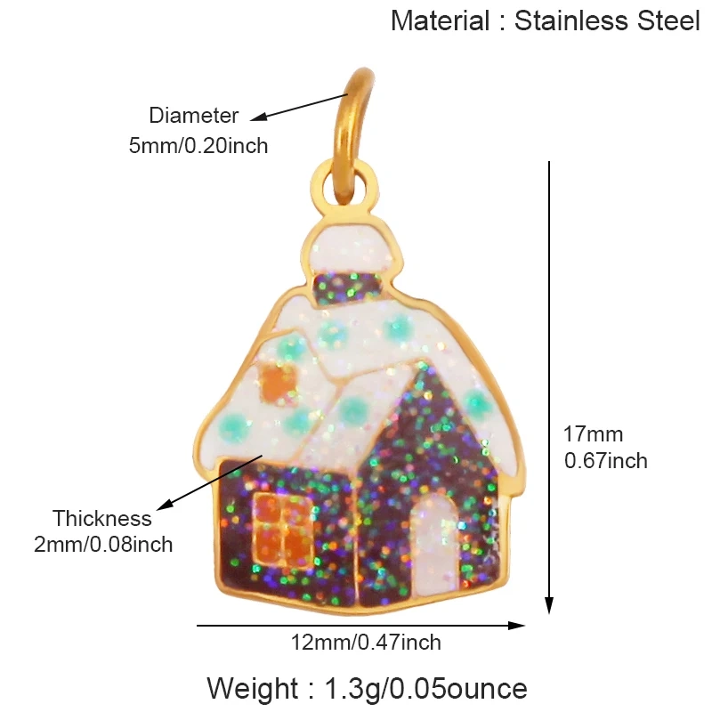 316 Stainless Steel  Christmas Tree Santa Snowman Pumpkin Stainless Steel Glitter Pendant Charm K42