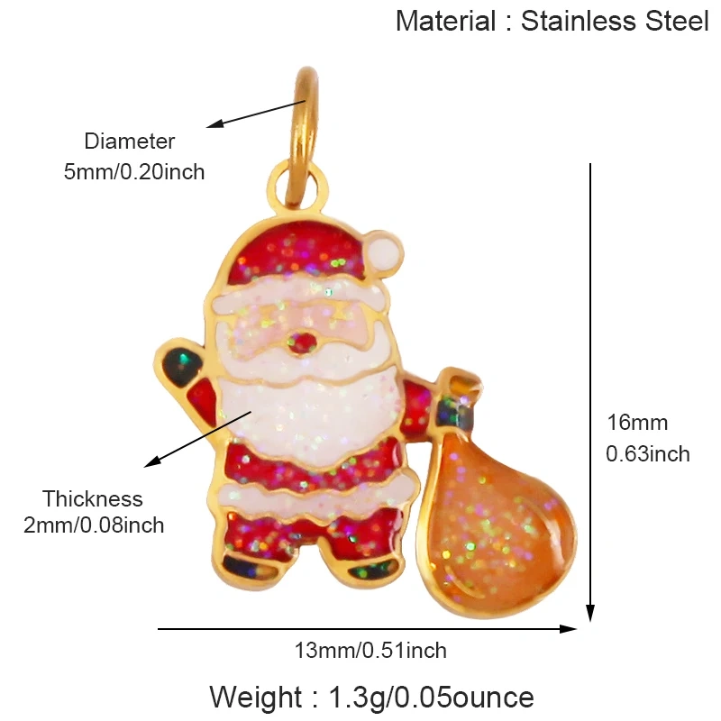 316 Stainless Steel  Christmas Tree Santa Snowman Pumpkin Stainless Steel Glitter Pendant Charm K42