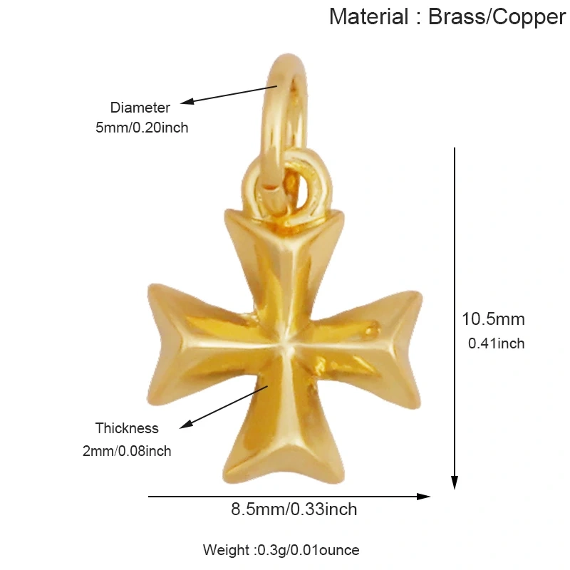Super Mini Brass Cross Pendant K42 Mini Charm 18K Gold Plated Jewelry Accessory K42