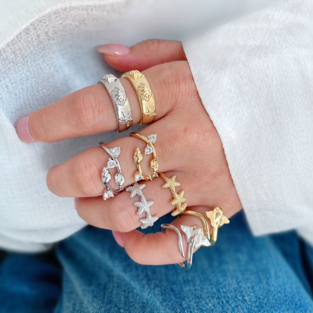 Hot-selling ocean series micro-pave design, simple and unique open ring, jewelry manufacturer wholesale.