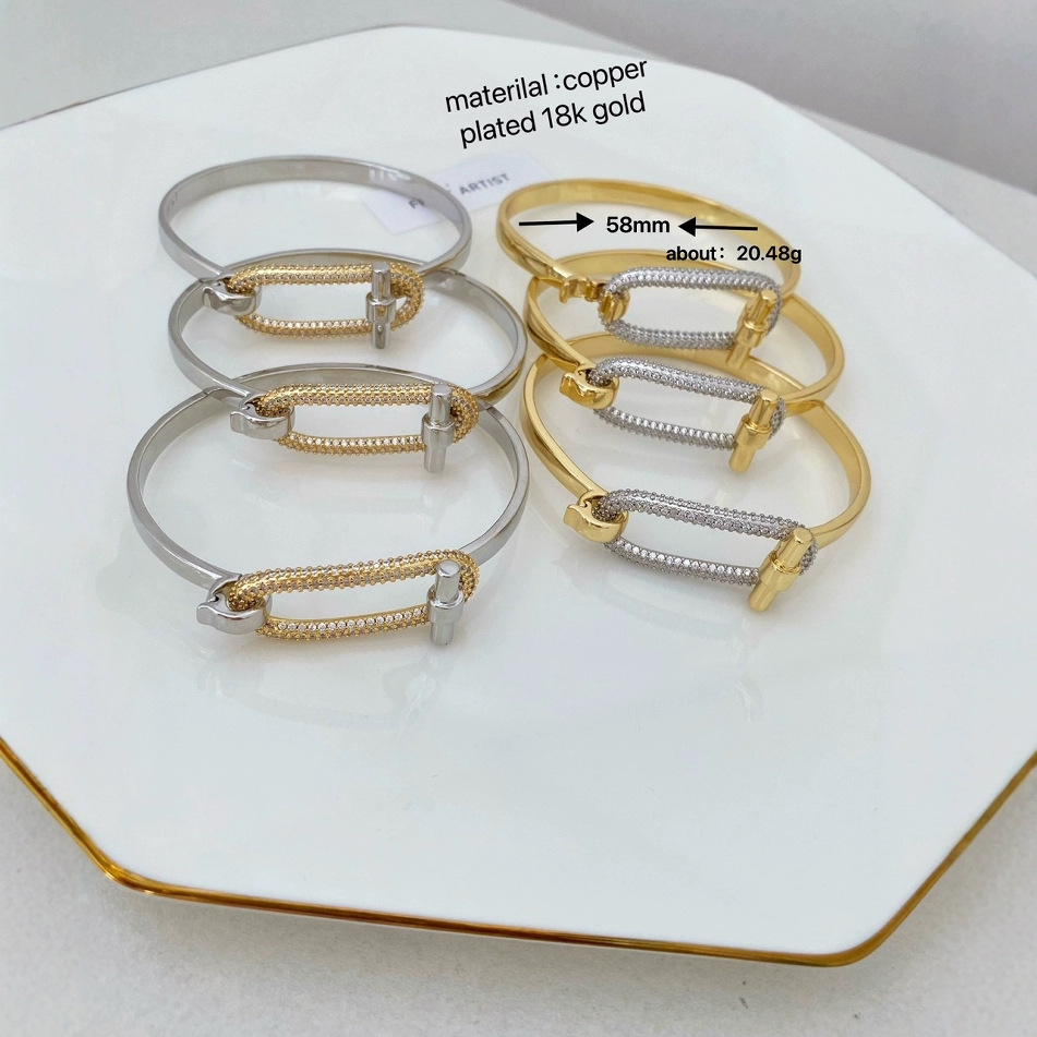 New cross-border horizontal bar OT series rings and bracelets, pig nose light luxury copper inlaid zircon rings and bracelets for women