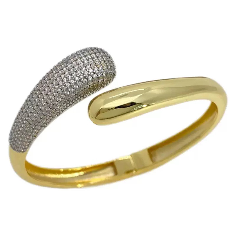 New cross-border European and American style fashionable copper plated with zircon open teardrop bracelet for women, exquisite, niche and high-end.