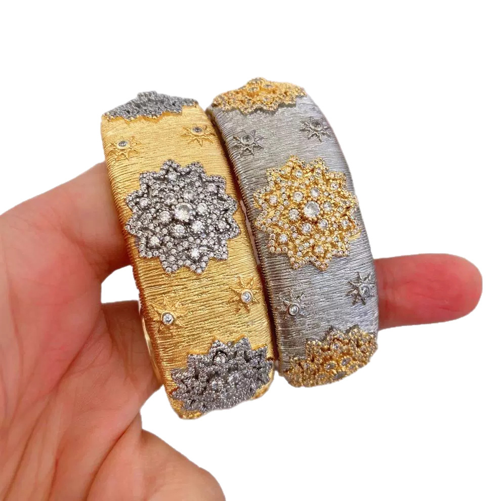 European and American retro Italian Buchi craftsmanship brushed copper gold-plated rings and bracelets set with zircon colors