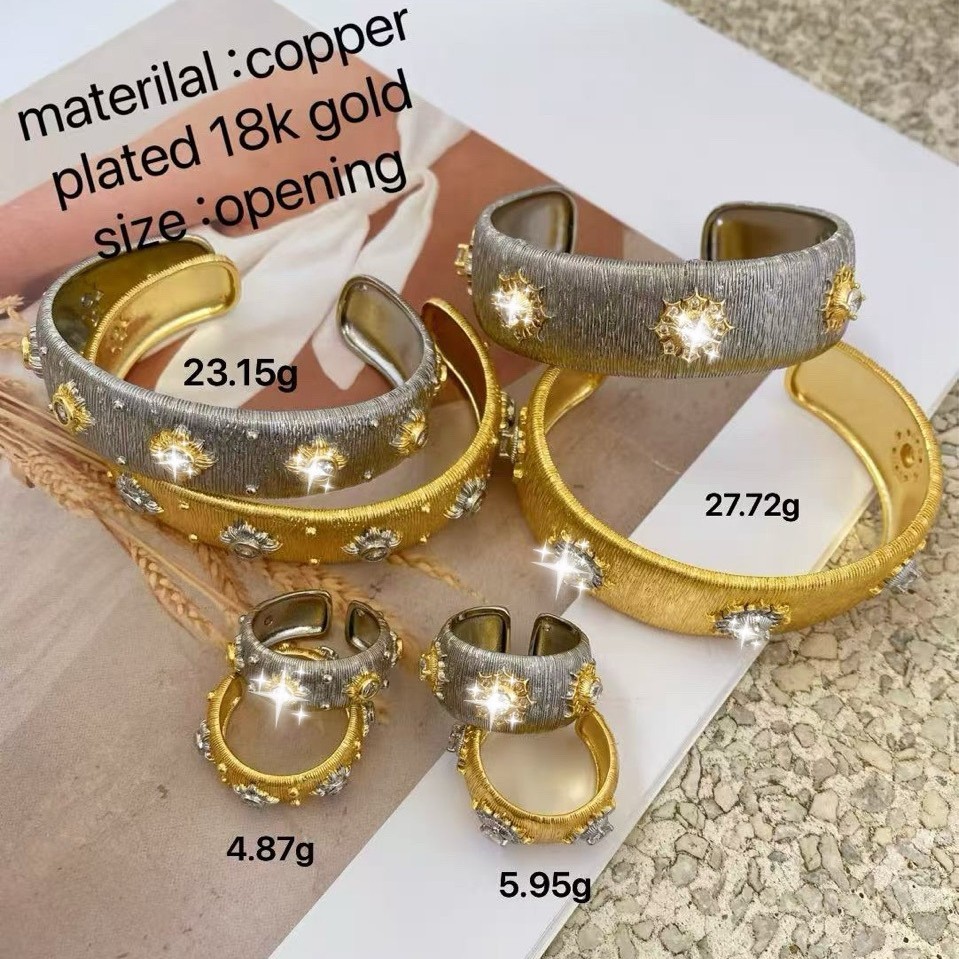 European and American popular retro exaggerated exquisite copper-plated gold micro-inlaid zircon open bracelet, unique and elegant women's bracelet