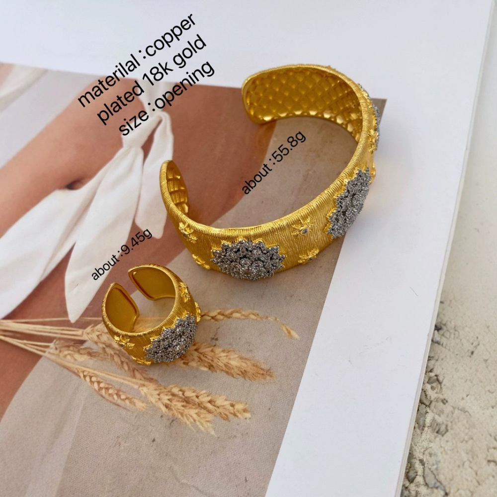 European and American retro Italian Buchi craftsmanship brushed copper gold-plated rings and bracelets set with zircon colors