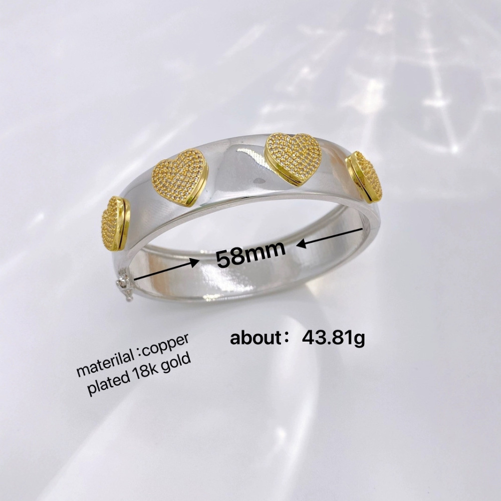 European and American Amazon cross-border e-commerce copper zircon openwork hexagonal star heart-shaped bracelet with adjustable opening wholesale