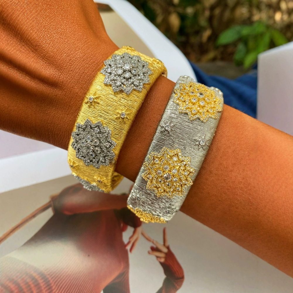 European and American retro Italian Buchi craftsmanship brushed copper gold-plated rings and bracelets set with zircon colors