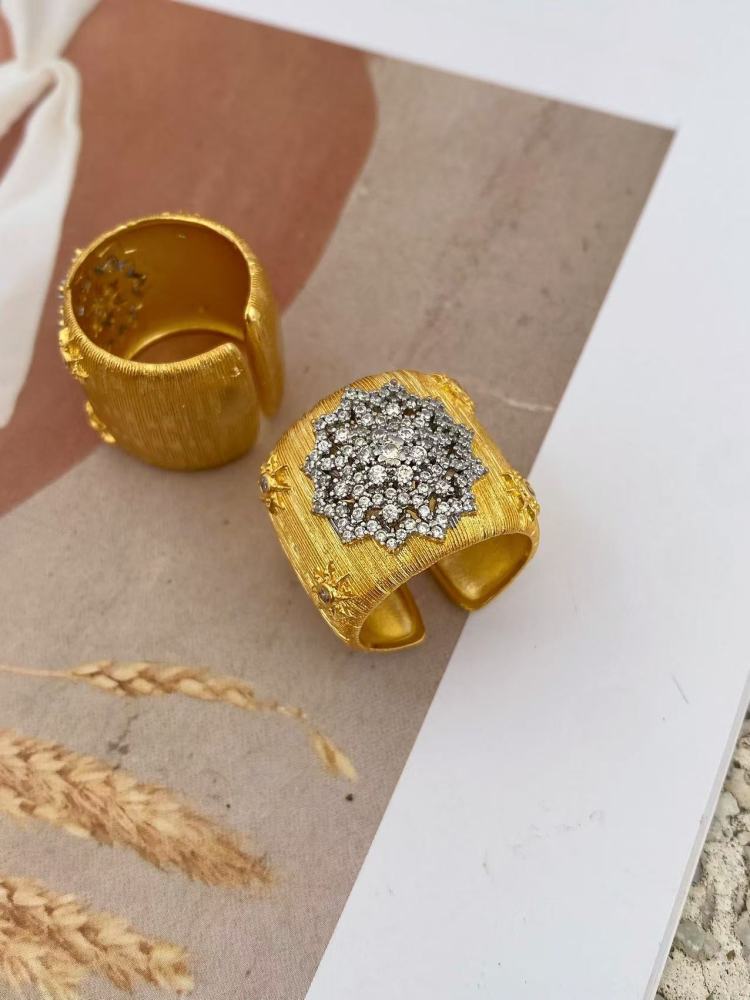 European and American retro Italian Buchi craftsmanship brushed copper gold-plated rings and bracelets set with zircon colors