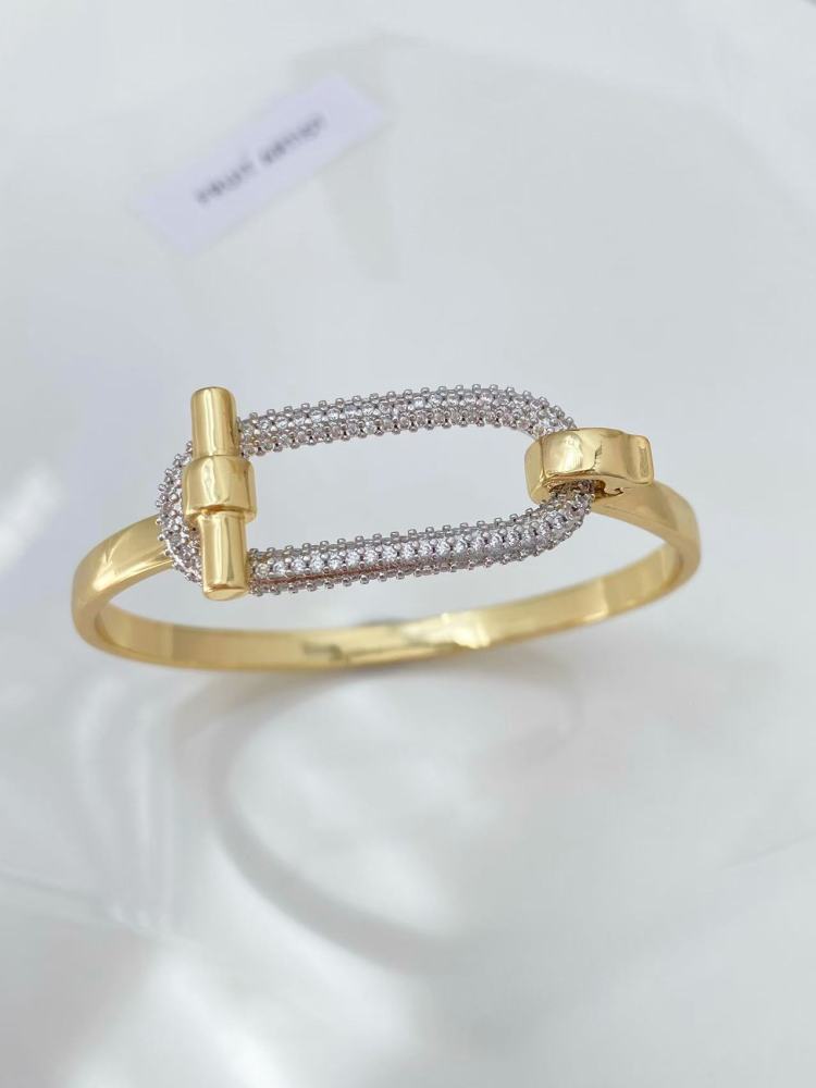 New cross-border horizontal bar OT series rings and bracelets, pig nose light luxury copper inlaid zircon rings and bracelets for women