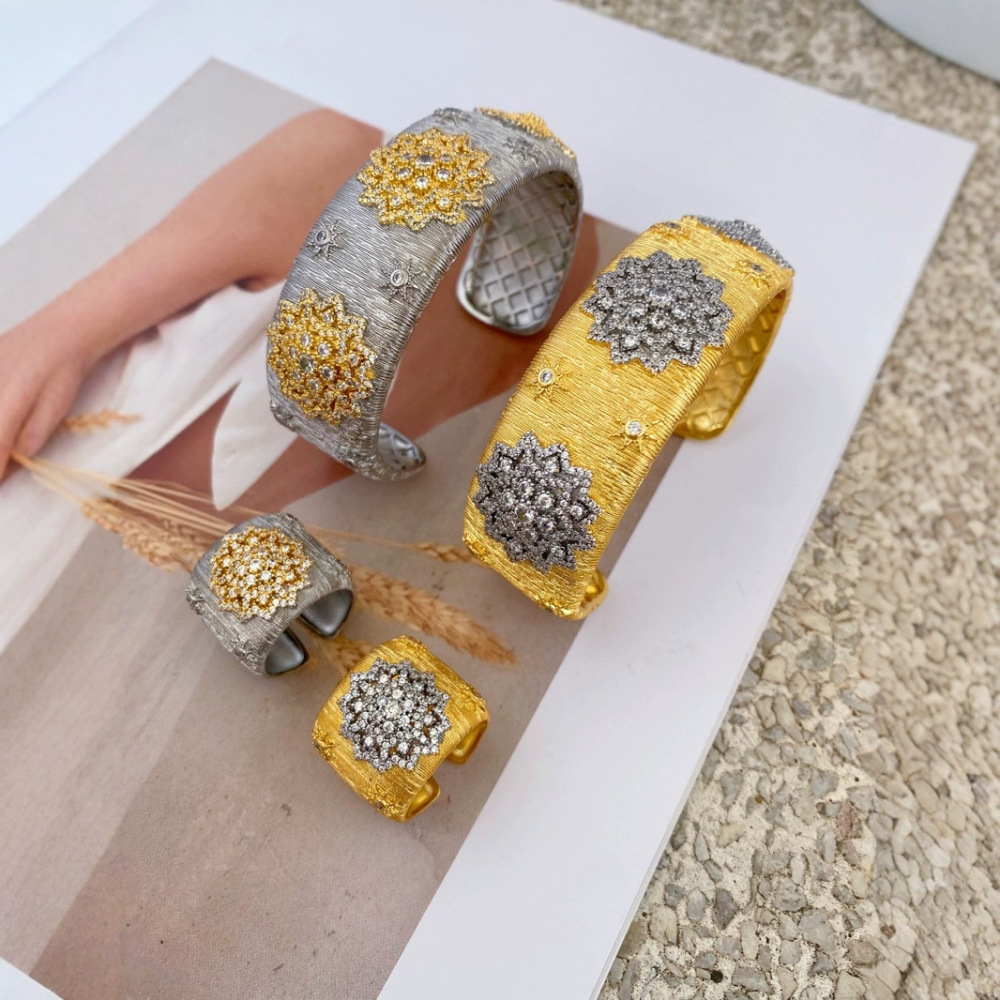 European and American retro Italian Buchi craftsmanship brushed copper gold-plated rings and bracelets set with zircon colors