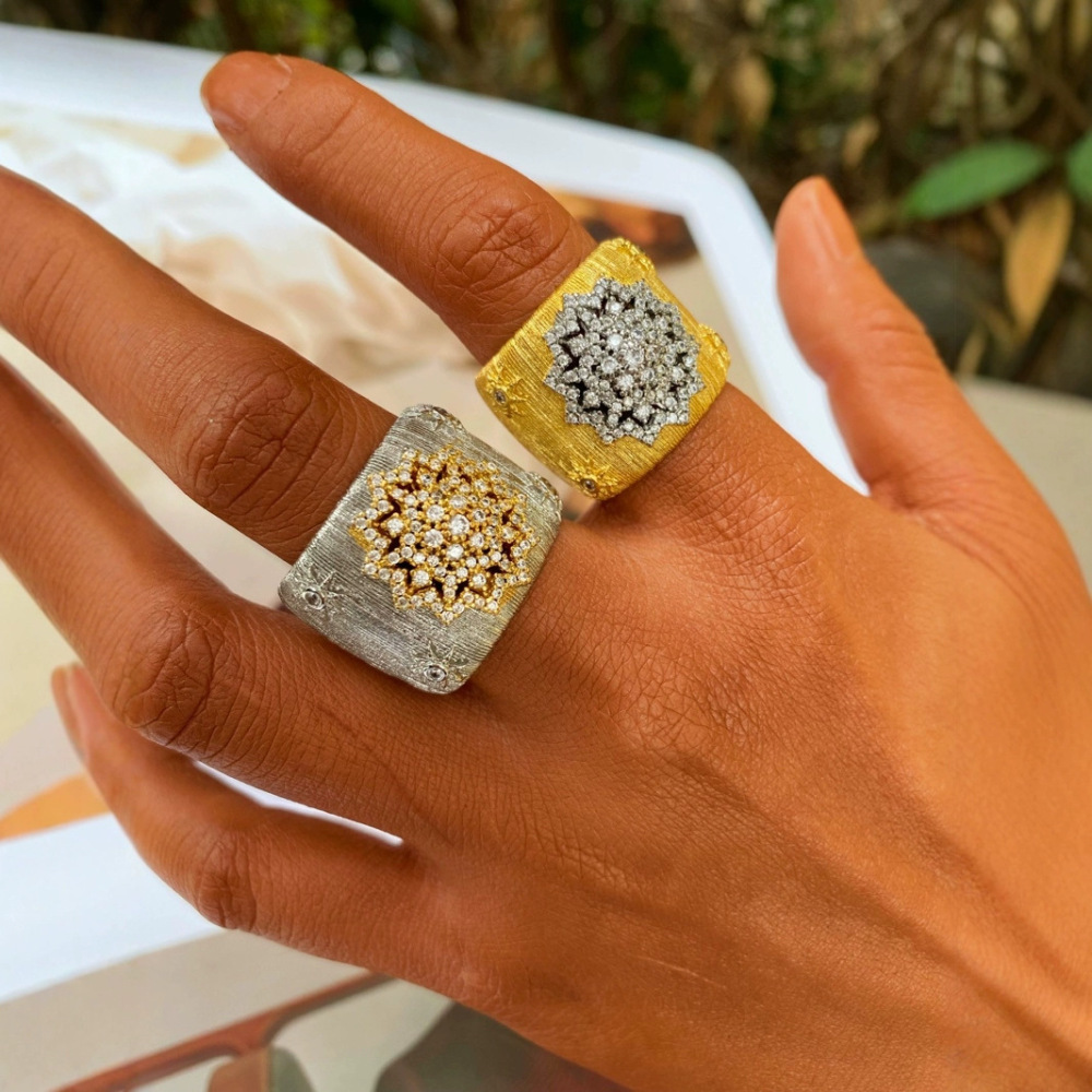 European and American retro Italian Buchi craftsmanship brushed copper gold-plated rings and bracelets set with zircon colors