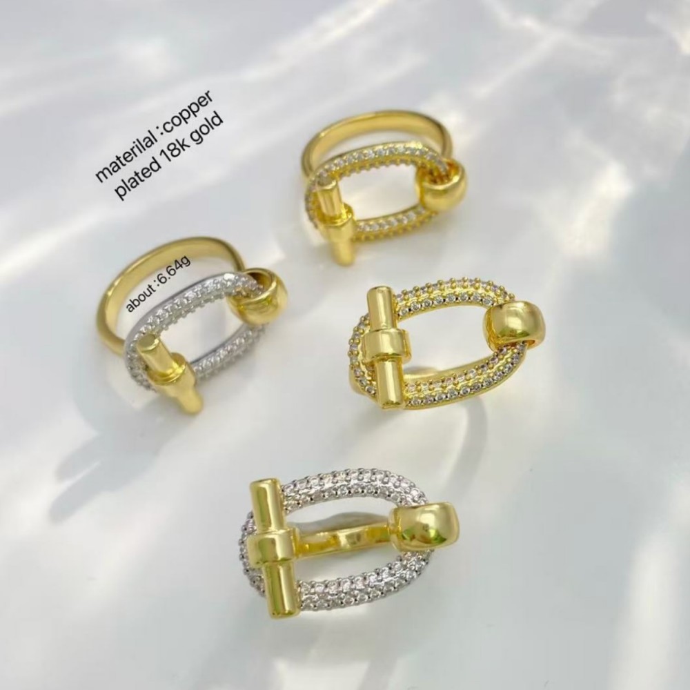 New cross-border horizontal bar OT series rings and bracelets, pig nose light luxury copper inlaid zircon rings and bracelets for women