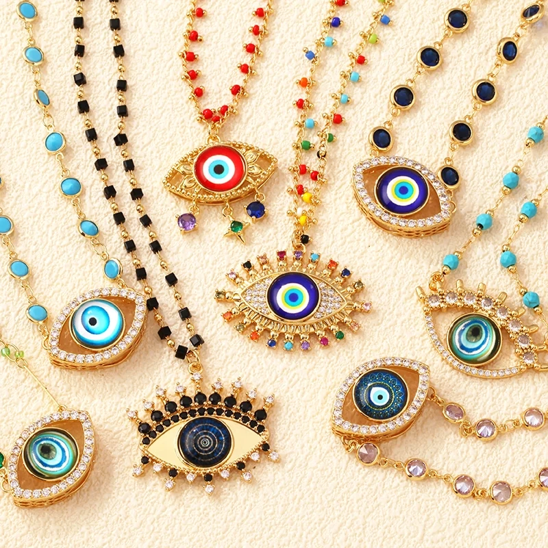 Evil Eye Lucky Charm Fashion Necklace Luxury Zircon Fancy Beaded Chain 40cm 60cm 16in 24inch Length , Party Casual Jewelry R12