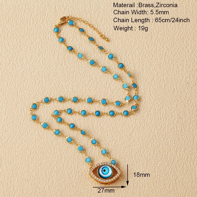 Evil Eye Lucky Charm Fashion Necklace Luxury Zircon Fancy Beaded Chain 40cm 60cm 16in 24inch Length , Party Casual Jewelry R12