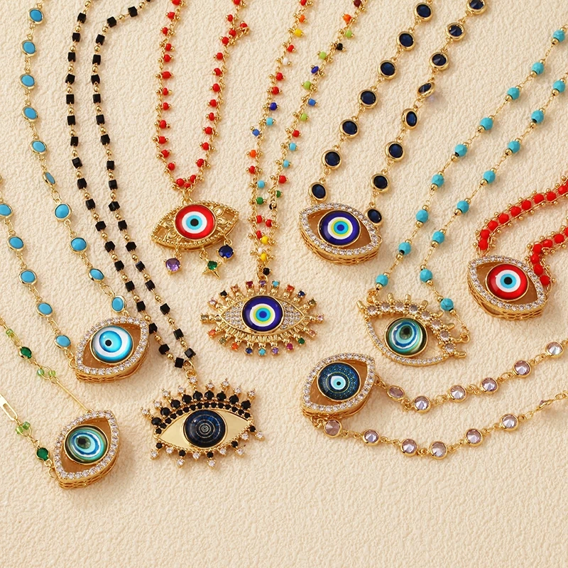 Evil Eye Lucky Charm Fashion Necklace Luxury Zircon Fancy Beaded Chain 40cm 60cm 16in 24inch Length , Party Casual Jewelry R12