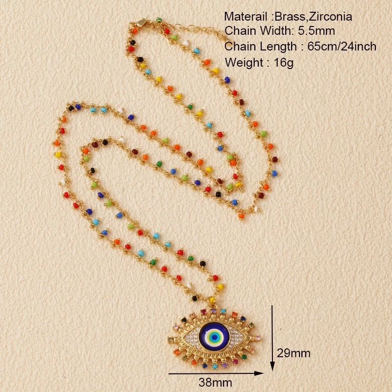 Evil Eye Lucky Charm Fashion Necklace Luxury Zircon Fancy Beaded Chain 40cm 60cm 16in 24inch Length , Party Casual Jewelry R12