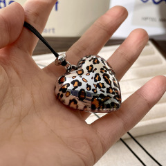 Large A Heart-Shaped Leopard Print Pendant