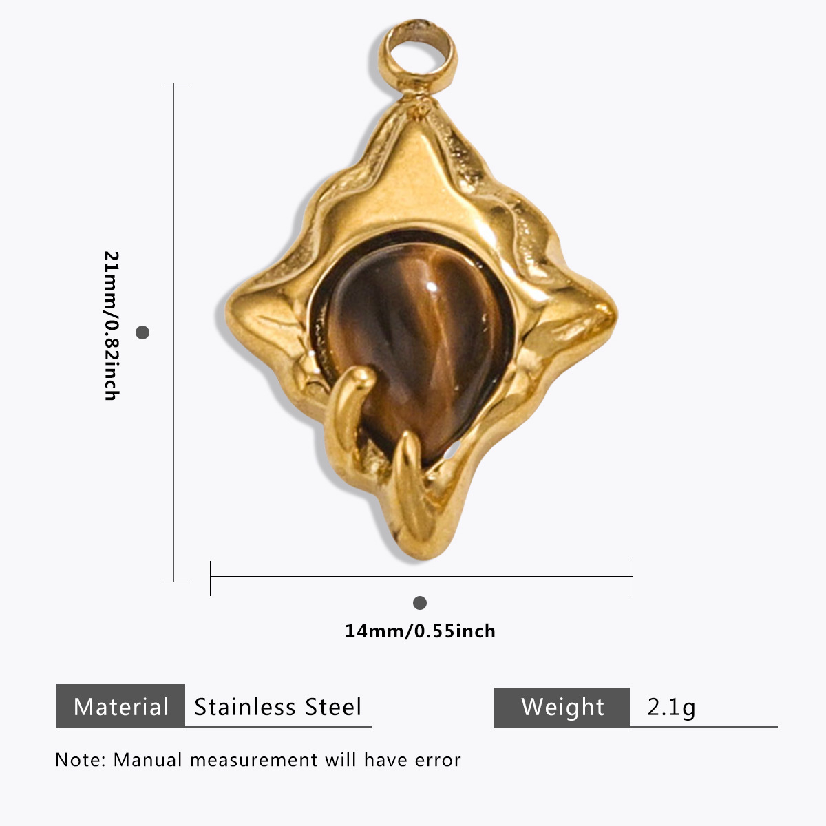 Stainless steel Maillard tiger eye pendant, butterfly, teardrop, fan-shaped natural stone pendant, DIY jewelry accessory.