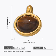 Small oval gold horizontal pendant with tiger's eye design