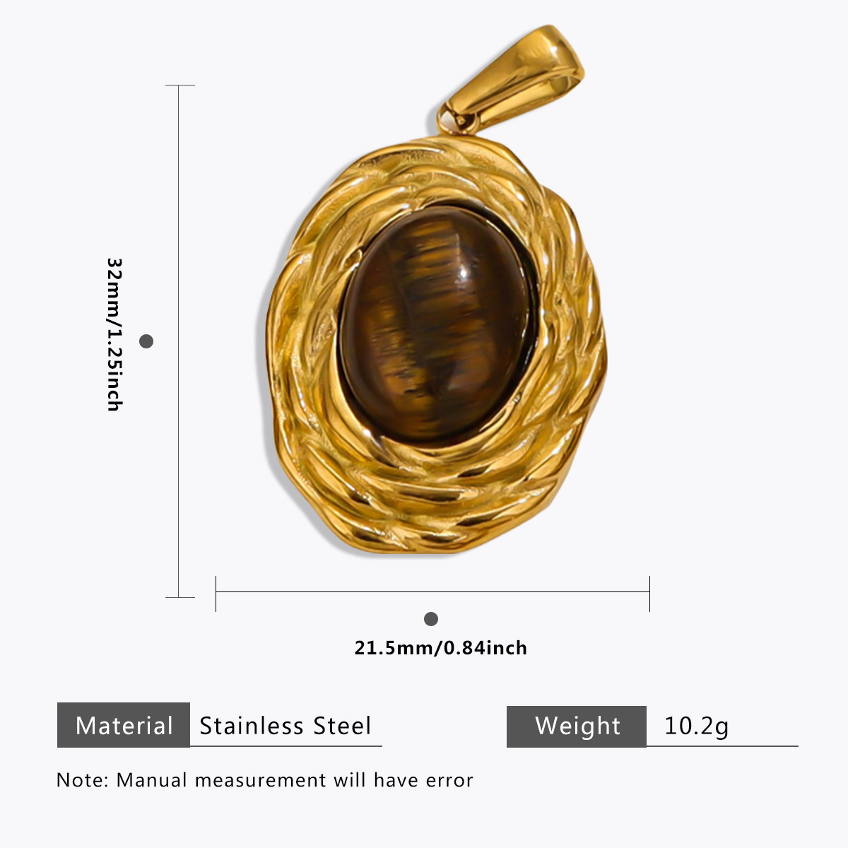Stainless steel Maillard tiger eye pendant, butterfly, teardrop, fan-shaped natural stone pendant, DIY jewelry accessory.