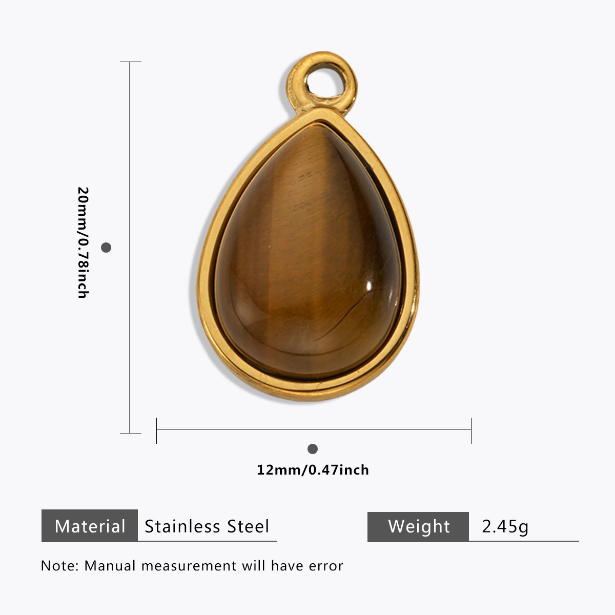 Stainless steel Maillard tiger eye pendant, butterfly, teardrop, fan-shaped natural stone pendant, DIY jewelry accessory.