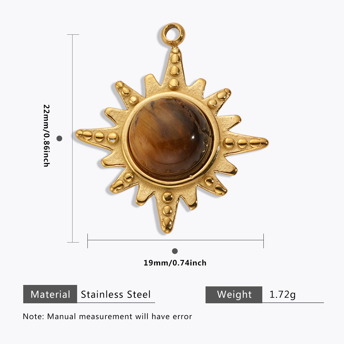 Stainless steel Maillard tiger eye pendant, butterfly, teardrop, fan-shaped natural stone pendant, DIY jewelry accessory.