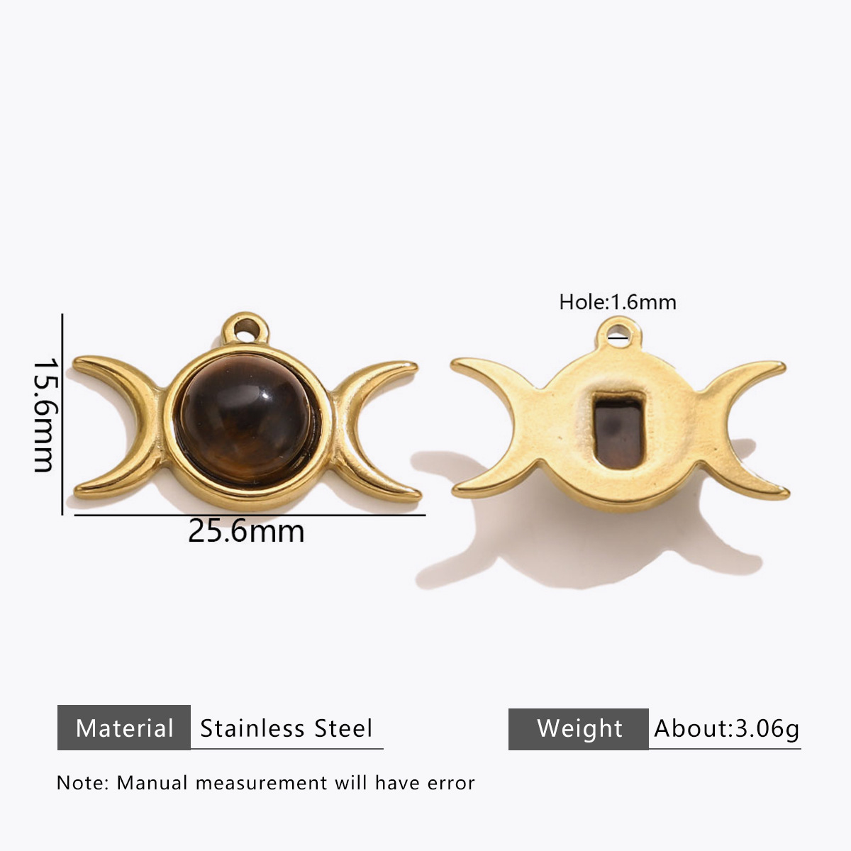 Stainless steel Maillard tiger eye pendant, butterfly, teardrop, fan-shaped natural stone pendant, DIY jewelry accessory.