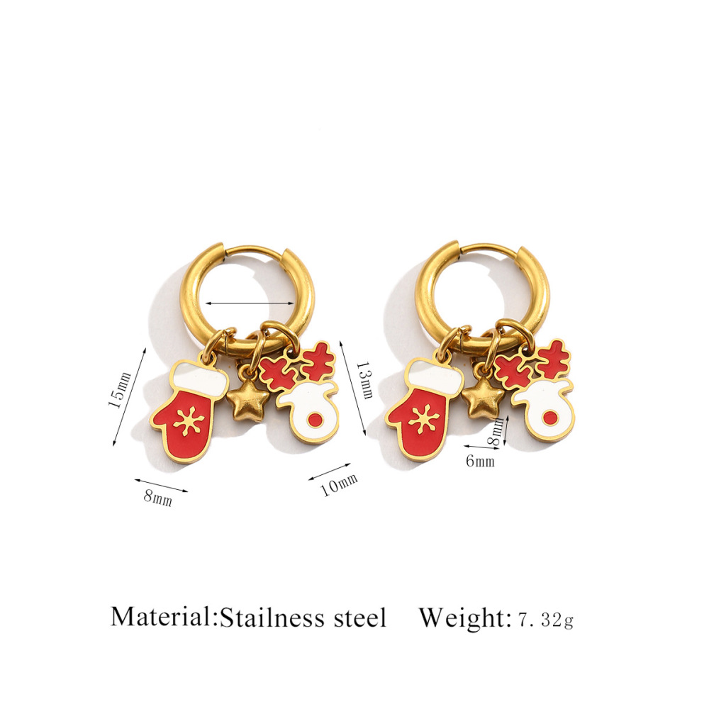 European and American Christmas series of stylish stainless steel gold-plated hoop earrings, perfect for a festive and unique look.