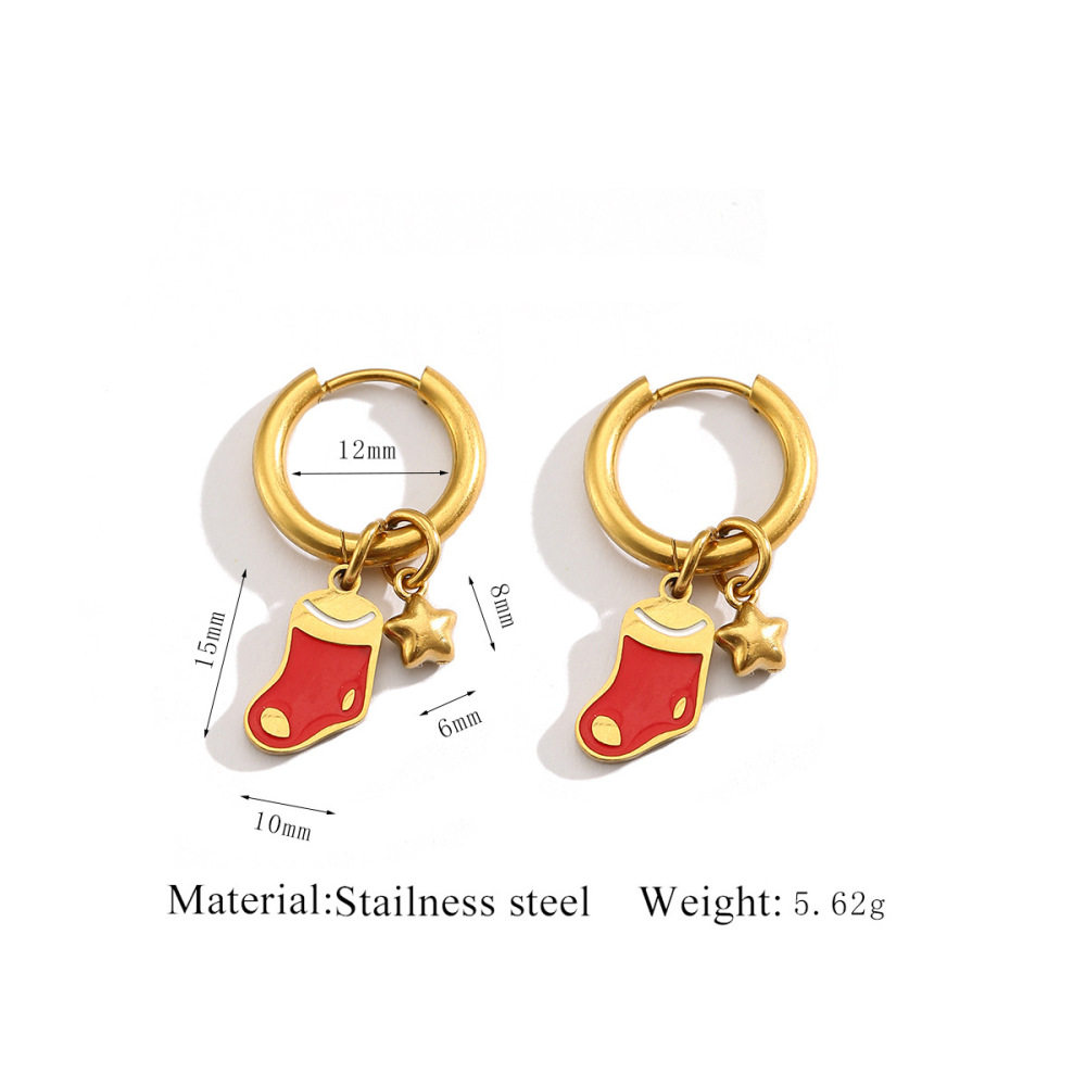 European and American Christmas series of stylish stainless steel gold-plated hoop earrings, perfect for a festive and unique look.