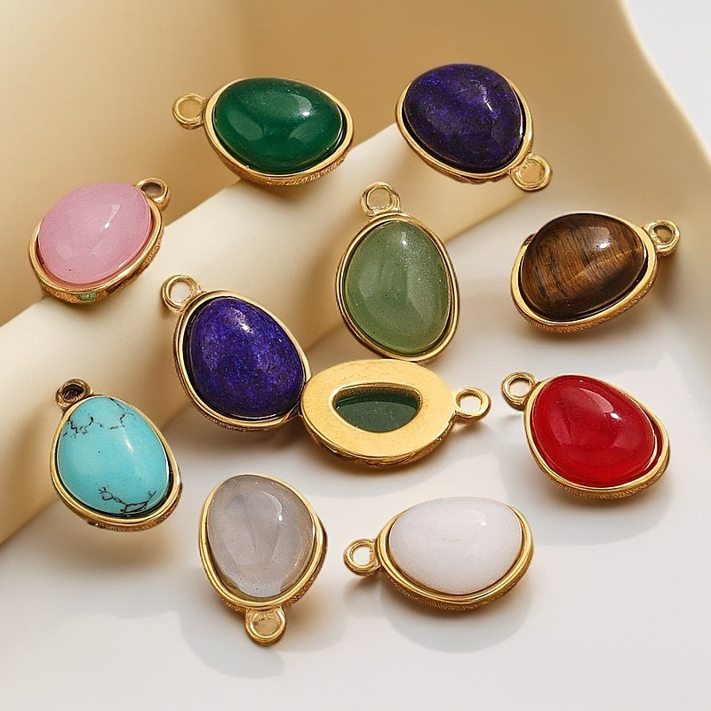 Stainless steel gold-plated base, natural stone, popular DIY handmade necklace, exquisite small pendant.