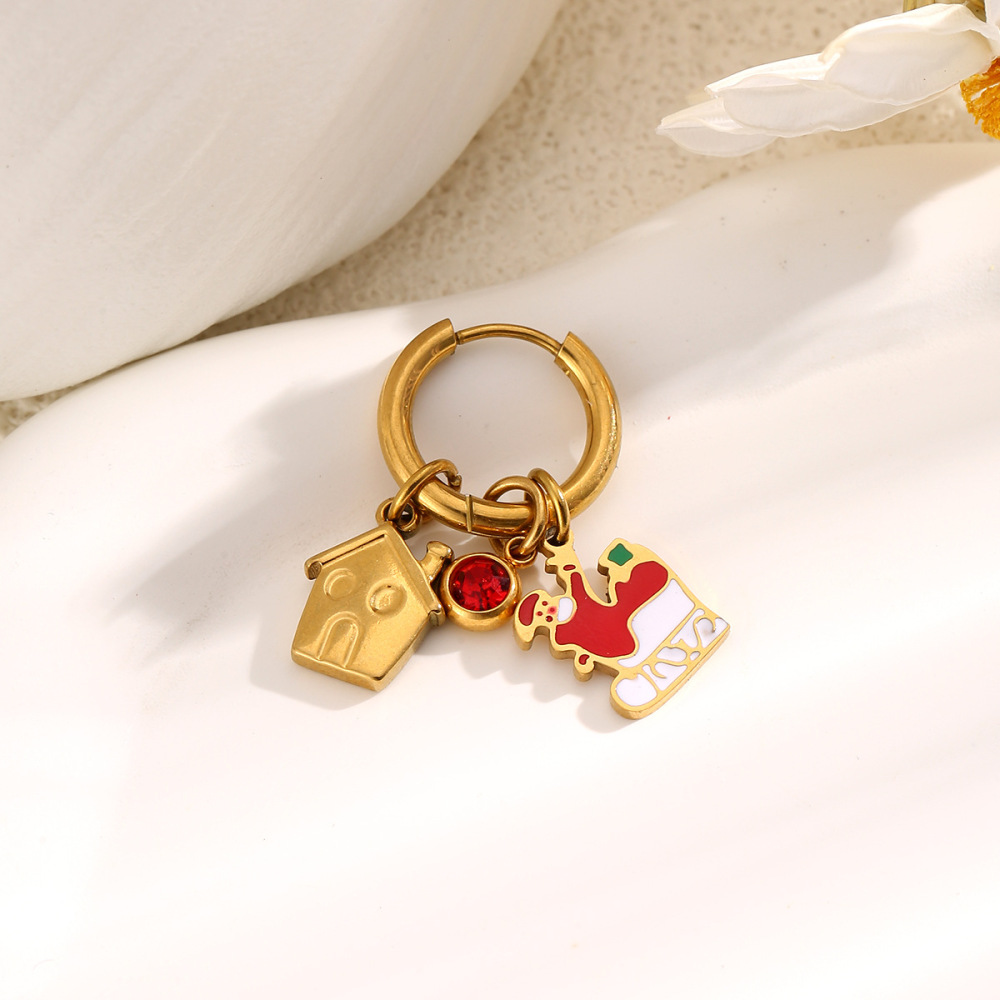 European and American Christmas series of stylish stainless steel gold-plated hoop earrings, perfect for a festive and unique look.