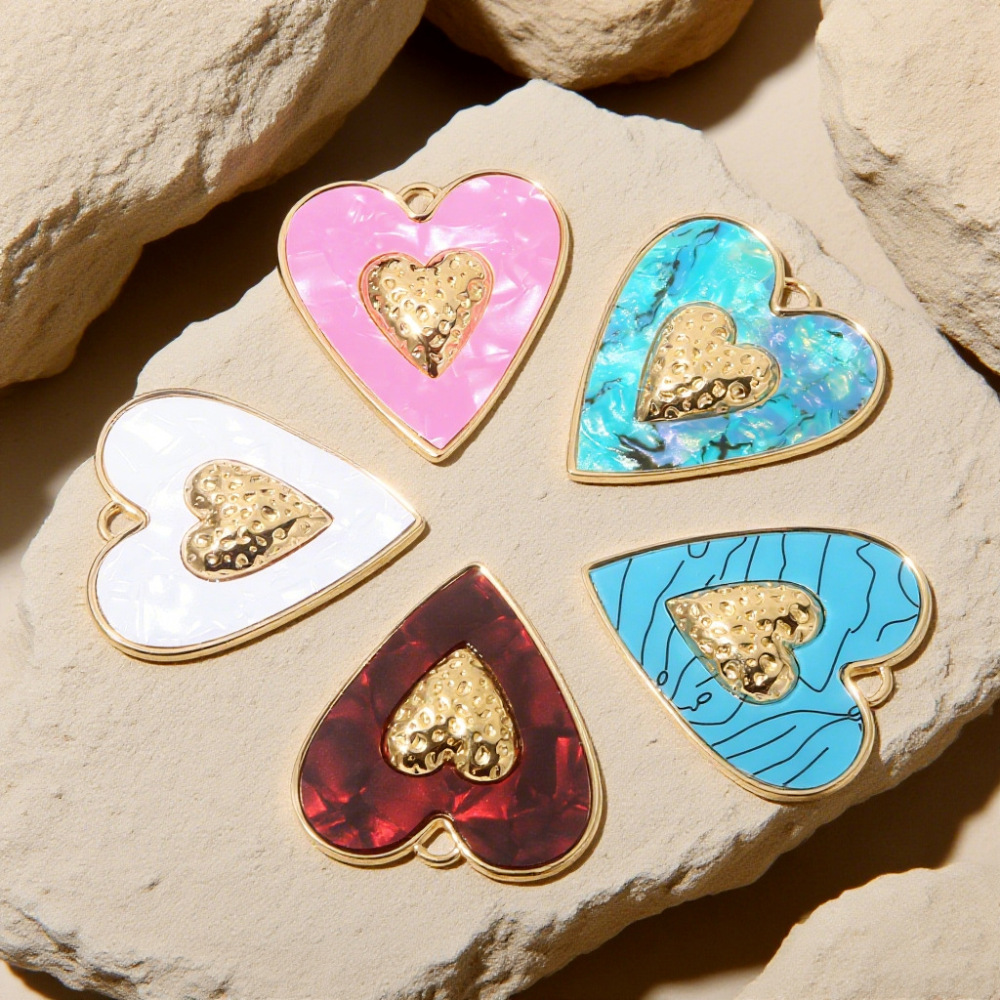 Cross-border stainless steel retro colorful heart pendant handmade DIY necklace bracelet jewelry accessories