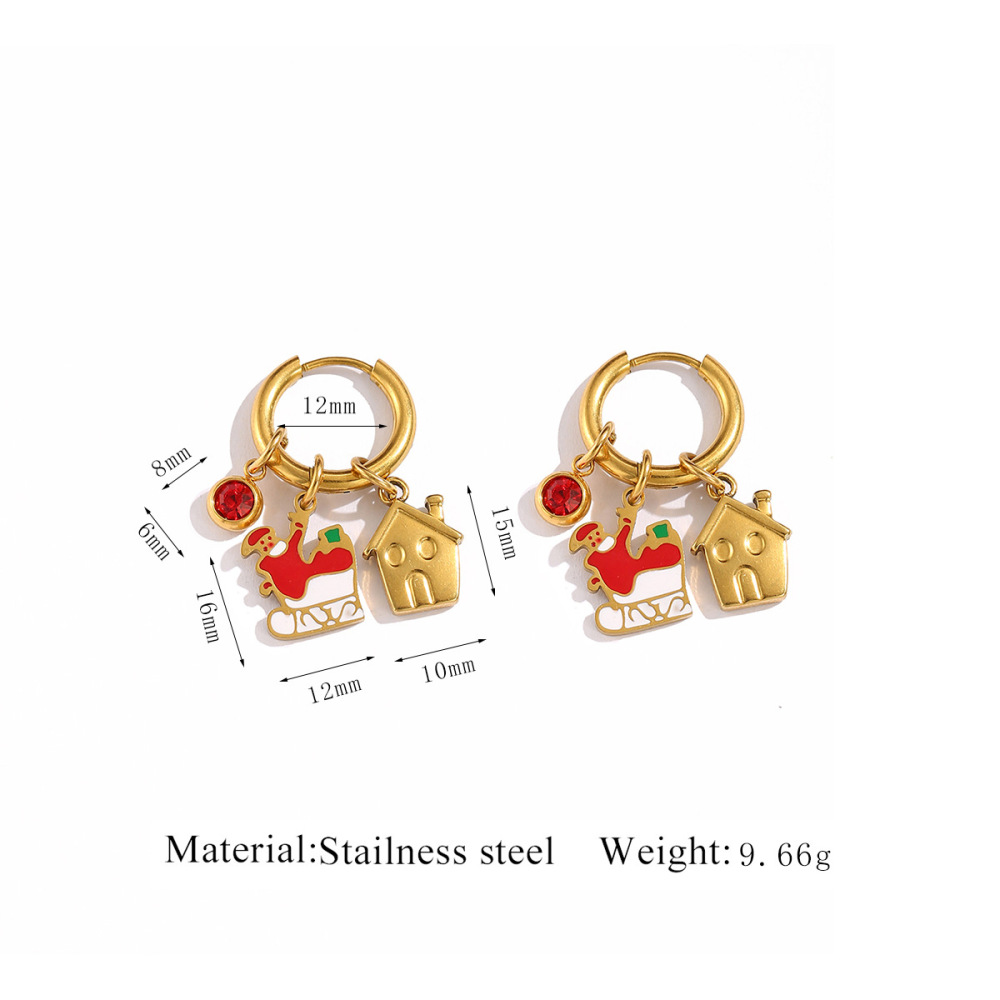 European and American Christmas series of stylish stainless steel gold-plated hoop earrings, perfect for a festive and unique look.
