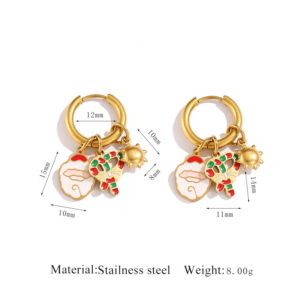 European and American Christmas series of stylish stainless steel gold-plated hoop earrings, perfect for a festive and unique look.