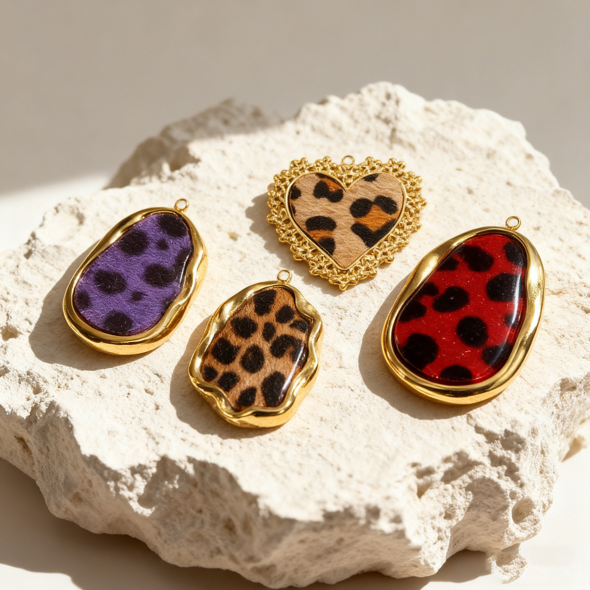Cross-border fashion stainless steel leopard print metal frame pendant, personalized pendant, DIY handmade jewelry accessory