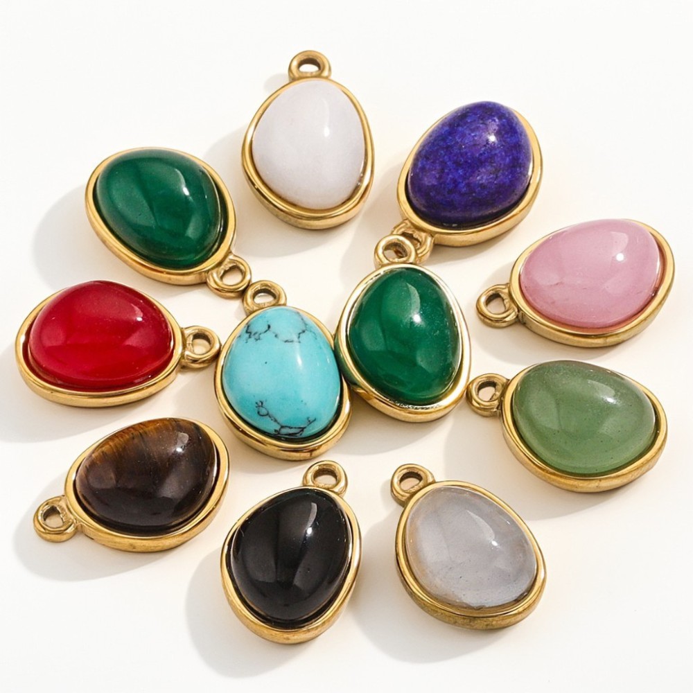 Stainless steel gold-plated base, natural stone, popular DIY handmade necklace, exquisite small pendant.