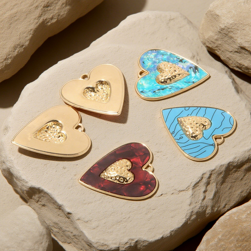 Cross-border stainless steel retro colorful heart pendant handmade DIY necklace bracelet jewelry accessories