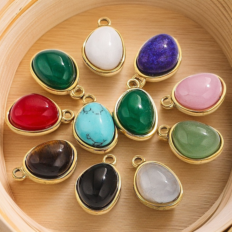 Stainless steel gold-plated base, natural stone, popular DIY handmade necklace, exquisite small pendant.