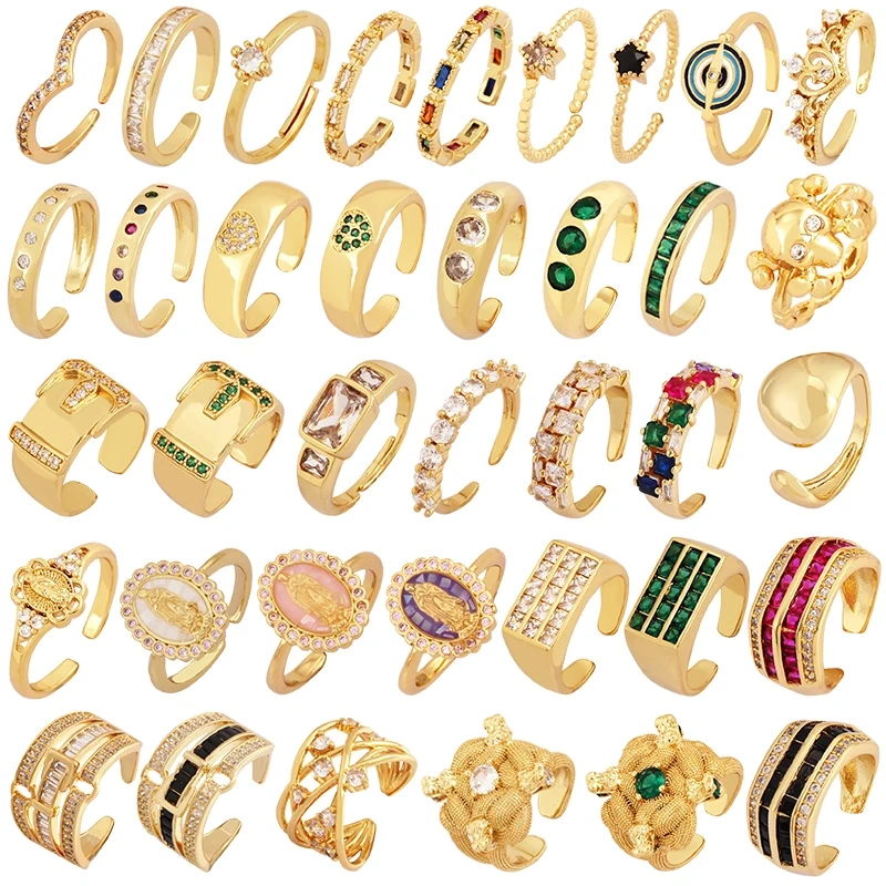 Luxurious Full Pave CZ Gem Style Finger Ring, Flower Butterfly Saint Maria Blue Green Summer Beach Party Jewelry Wholesale P03