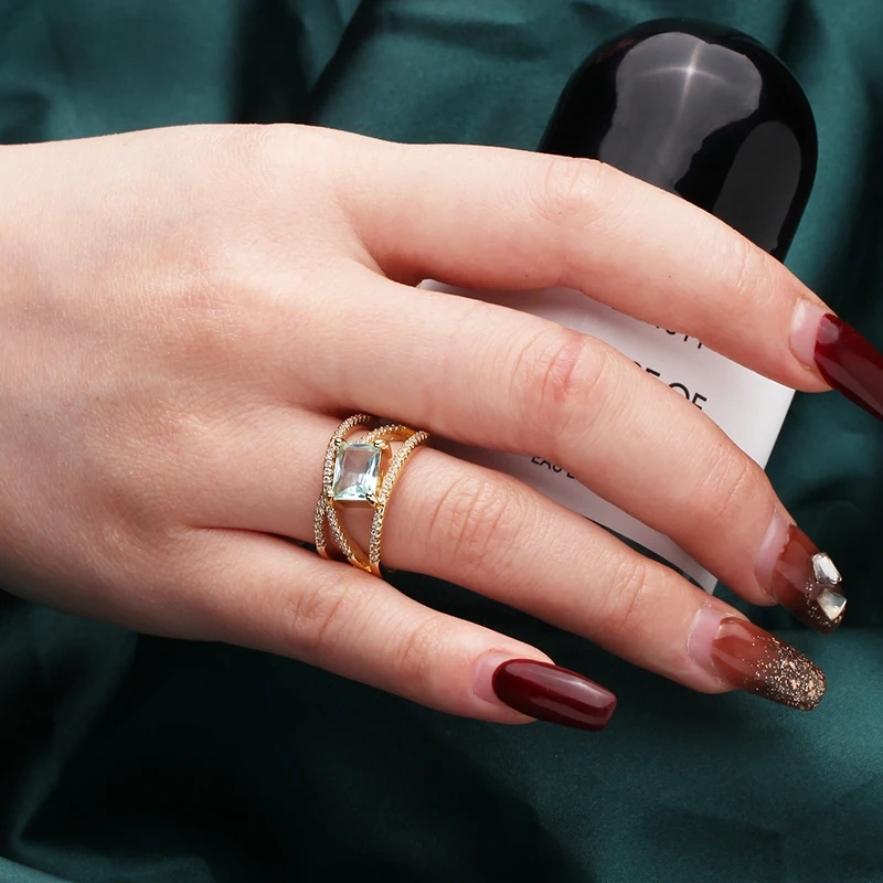 Luxurious Full Pave CZ Gem Style Finger Ring, Flower Butterfly Saint Maria Blue Green Summer Beach Party Jewelry Wholesale P03