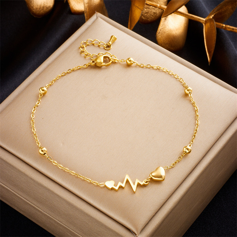 Fashionable, niche, high-end, minimalist, versatile, elegant metallic titanium steel heart and butterfly pendant anklet