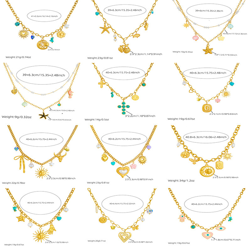 Cross-border fashion spiral oval heart-shaped pendant sweater chain crystal butterfly flower multi-element accessory necklace