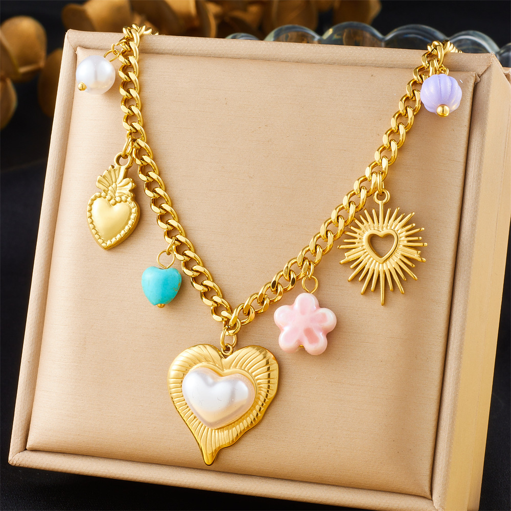 Cross-border fashion spiral oval heart-shaped pendant sweater chain crystal butterfly flower multi-element accessory necklace