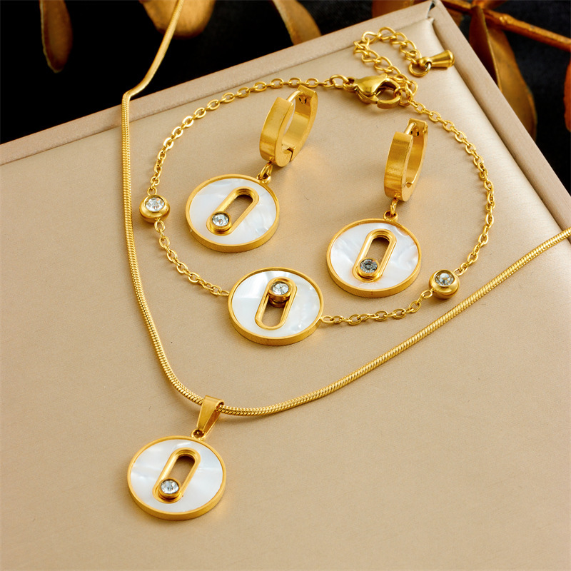 Korean style fashionable sweet and cute oil-pink bow flower cherry butterfly accessory stainless steel jewelry set