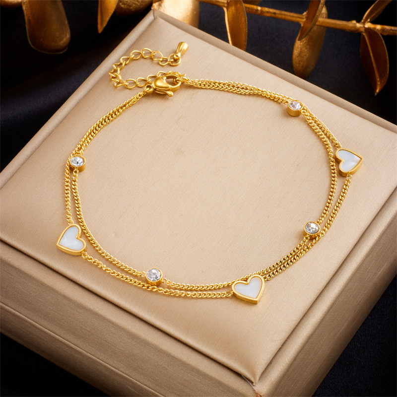 Fashionable, niche, high-end, minimalist, versatile, elegant metallic titanium steel heart and butterfly pendant anklet