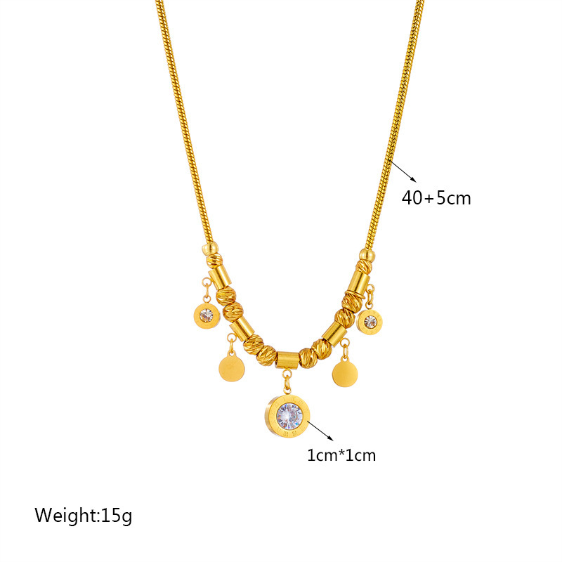 European and American style elegant women's light luxury zircon jewelry bracelet necklace round pendant beaded chain jewelry set