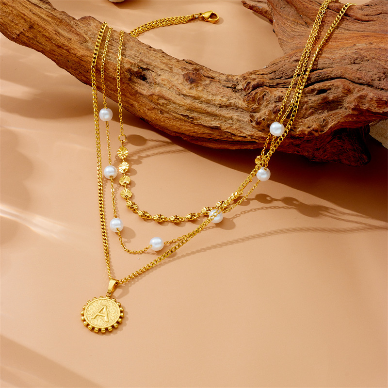 Cross-border European and American style retro double-layer chain diamond-encrusted cherry fruit heart compass stainless steel necklace