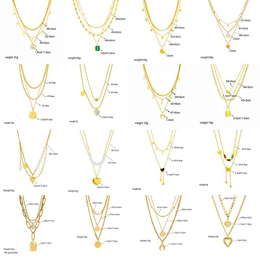 European and American cross-border fashion retro gold-plated double-layered multi-element pendant butterfly pearl portrait round pendant necklace