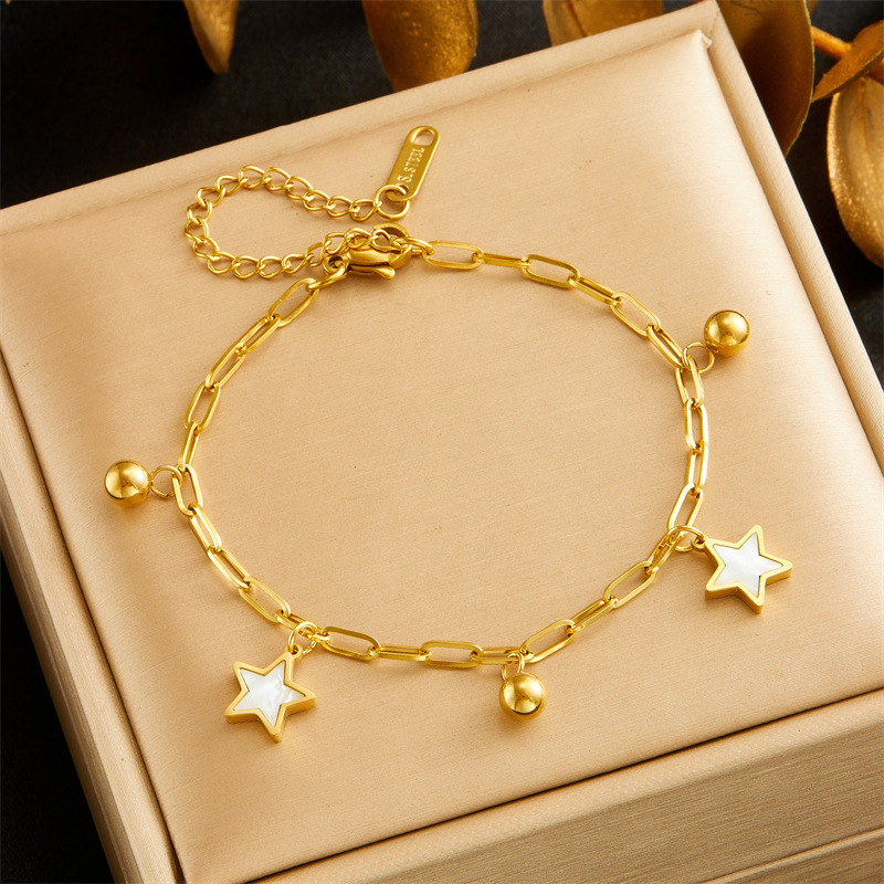 Cross-border fashion jewelry stainless steel chain gold-plated butterfly heart five-pointed star pendant women's bracelet